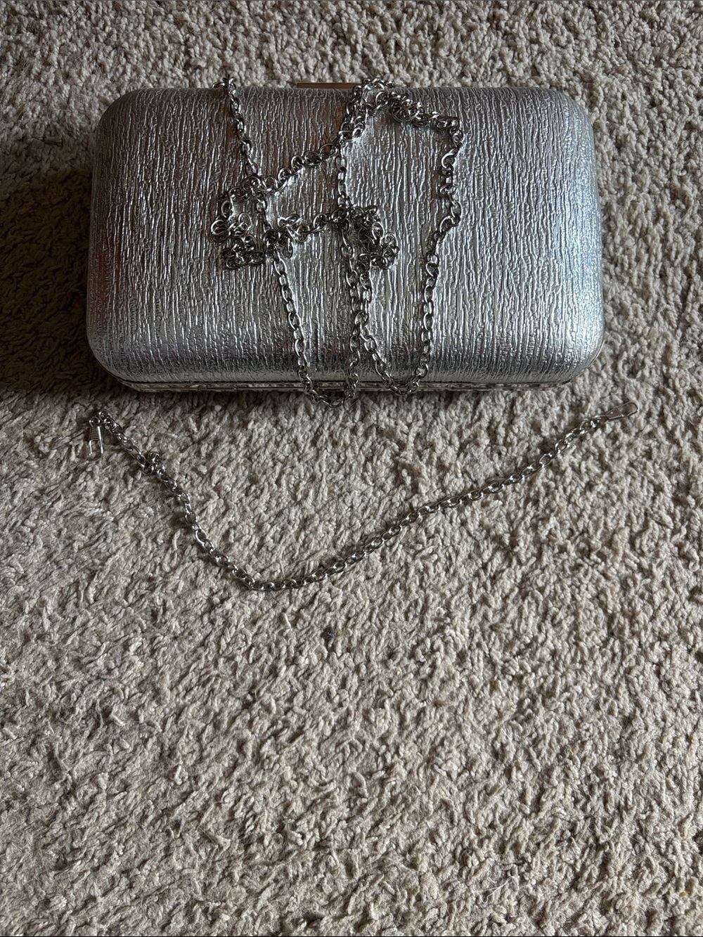 Silver Textured Chain Clutch